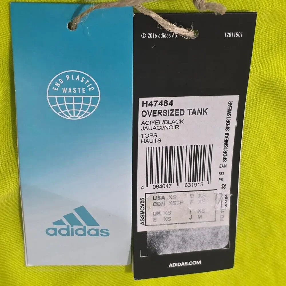 NWT Adidas Primegreen bright yellow oversized tank top - XS
